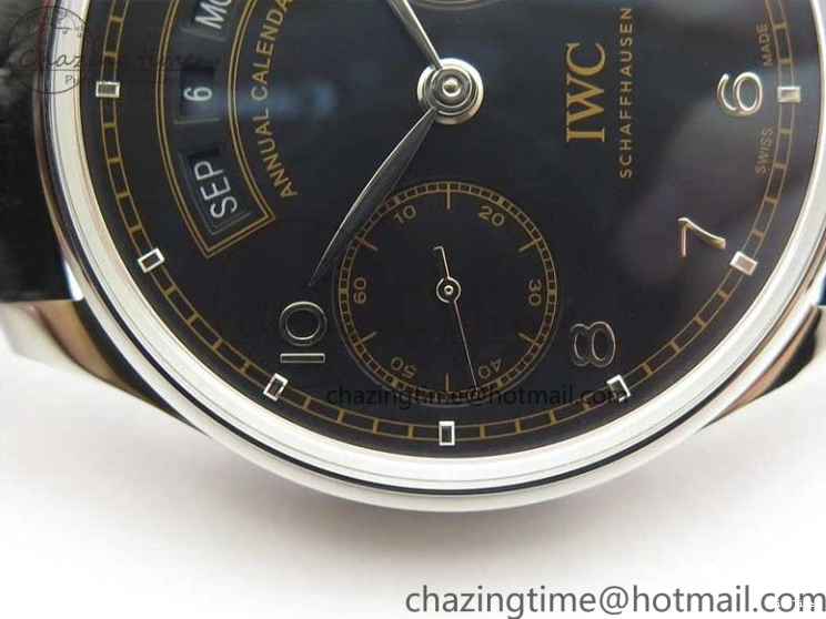 MIROTIME 0211 Portuguese Real PR Real Annual Calendar IW503502 ZF 1:1 Best Edition Black Dial Steel Markers on Black Leather Strap A StreetReady 7134